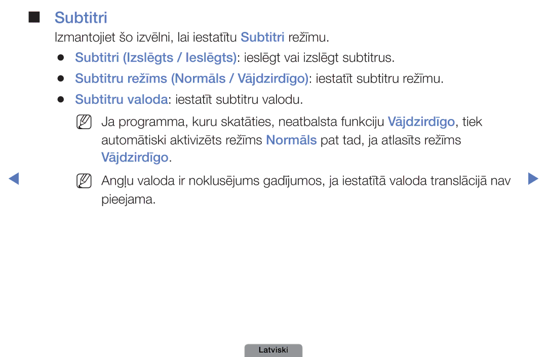 Samsung UE32D4003BWXBT, UE26D4003BWXBT, UE40D5003BWXBT manual Subtitri, Subtitru valoda iestatīt subtitru valodu, Vājdzirdīgo 
