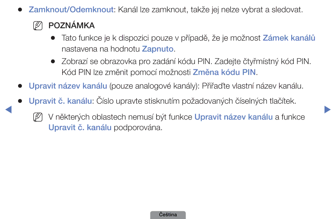 Samsung UE40D5003BWXBT, UE32D4003BWXXC, UE32D4003BWXZF, UE32D4003BWXBT manual NN Poznámka, Upravit č. kanálu podporována 