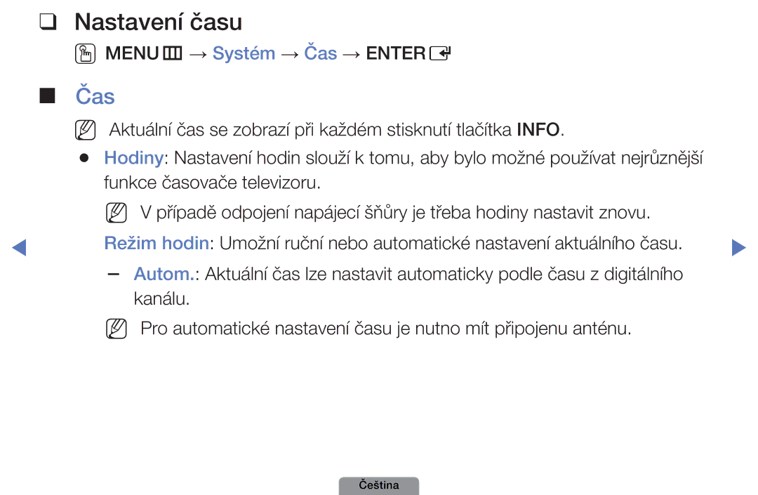 Samsung UE32D4003BWXXU, UE32D4003BWXXC, UE32D4003BWXZF, UE32D4003BWXBT manual Nastavení času, OOMENUm → Systém → Čas → Entere 