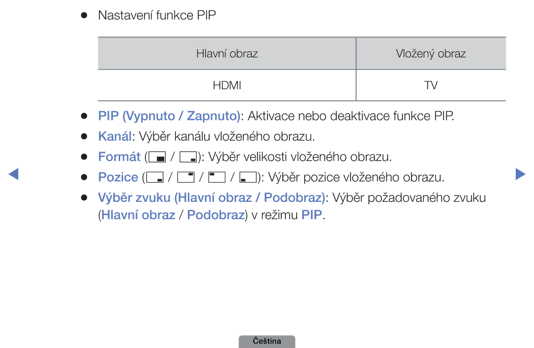 Samsung UE32D4003BWXXU, UE32D4003BWXXC, UE32D4003BWXZF, UE32D4003BWXBT, UE26D4003BWXZT, UE32D4003BWXZT Nastavení funkce PIP 