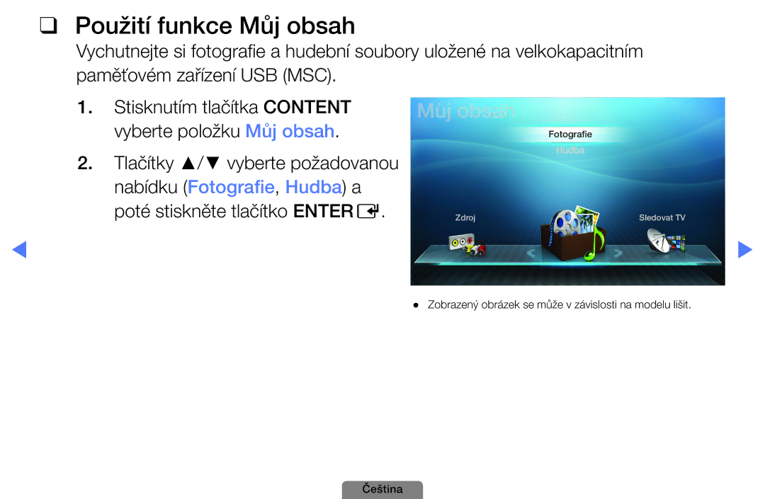 Samsung UE26D4003BWXBT, UE32D4003BWXXC, UE32D4003BWXZF, UE32D4003BWXBT, UE32D4003BWXXU manual Použití funkce Můj obsah 