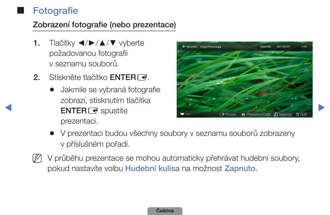 Samsung UE26D4003BWXBT, UE32D4003BWXXC, UE32D4003BWXZF, UE32D4003BWXBT manual Fotografie, Zobrazení fotografie nebo prezentace 