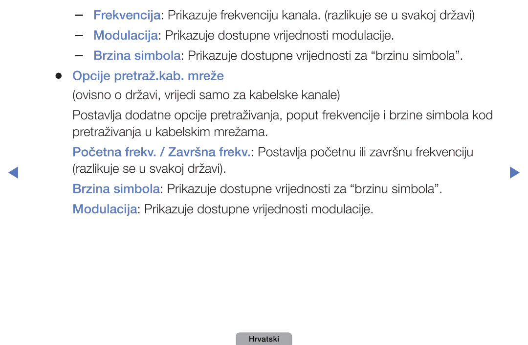 Samsung UE22D5003BWXXH, UE32D4003BWXXH, UE40D5003BWXXH, UE26D4003BWXXH manual Opcije pretraž.kab. mreže 