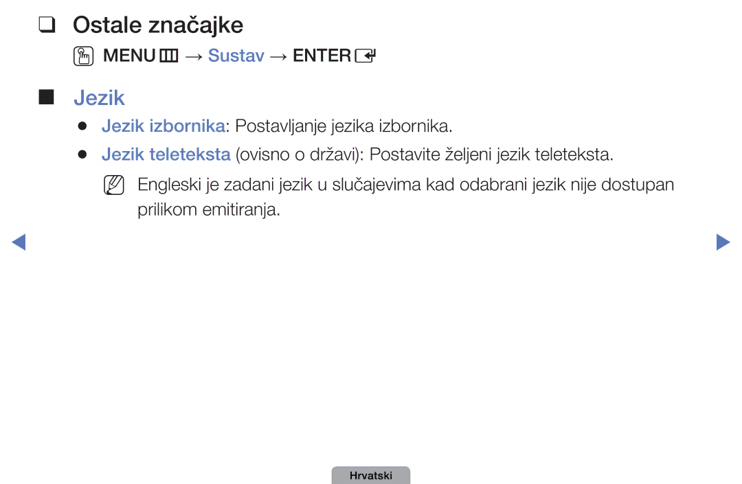 Samsung UE22D5003BWXXH, UE32D4003BWXXH, UE40D5003BWXXH, UE26D4003BWXXH manual Ostale značajke, Jezik 