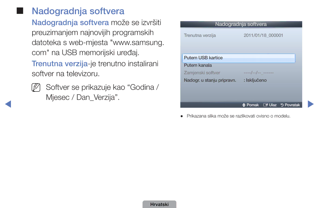 Samsung UE26D4003BWXXH, UE32D4003BWXXH manual Nadogradnja softvera, NN Softver se prikazuje kao Godina / Mjesec / DanVerzija 
