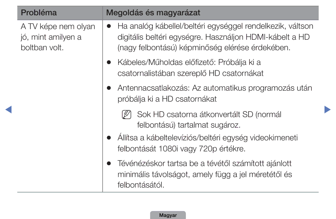 Samsung UE22D5003BWXXH, UE32D4003BWXXH, UE40D5003BWXXH, UE32D4003BWXXC Probléma Megoldás és magyarázat TV képe nem olyan 