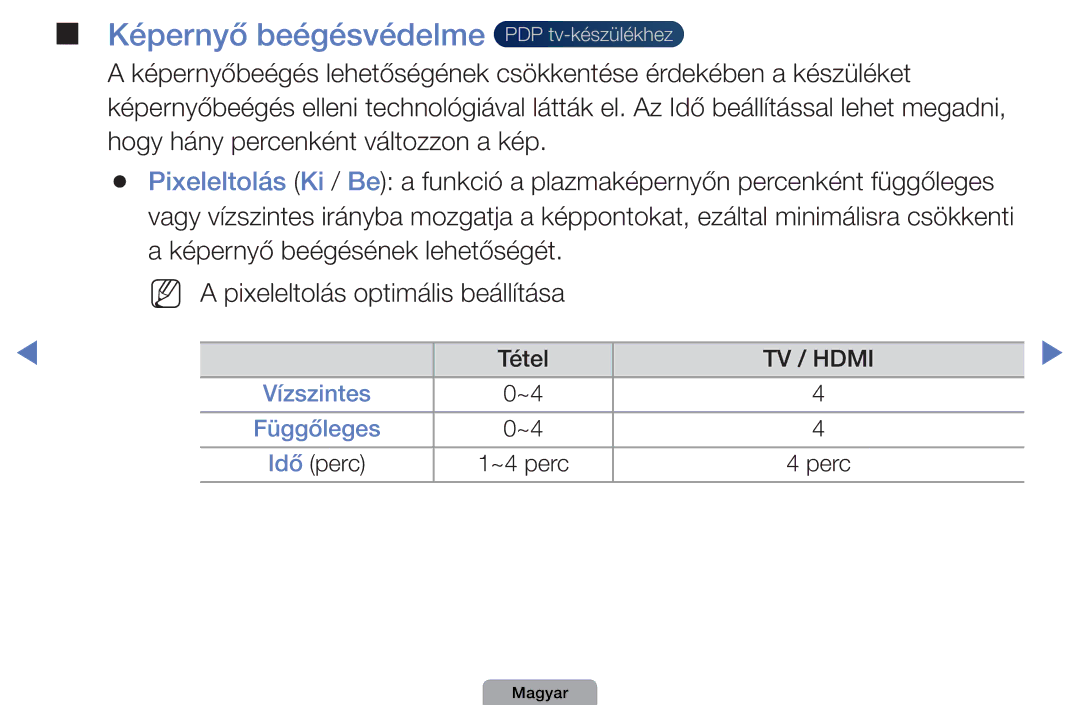 Samsung UE22D5003BWXBT, UE32D4003BWXXH, UE40D5003BWXXH, UE32D4003BWXXC manual Képernyő beégésvédelme PDP tv-készülékhez 