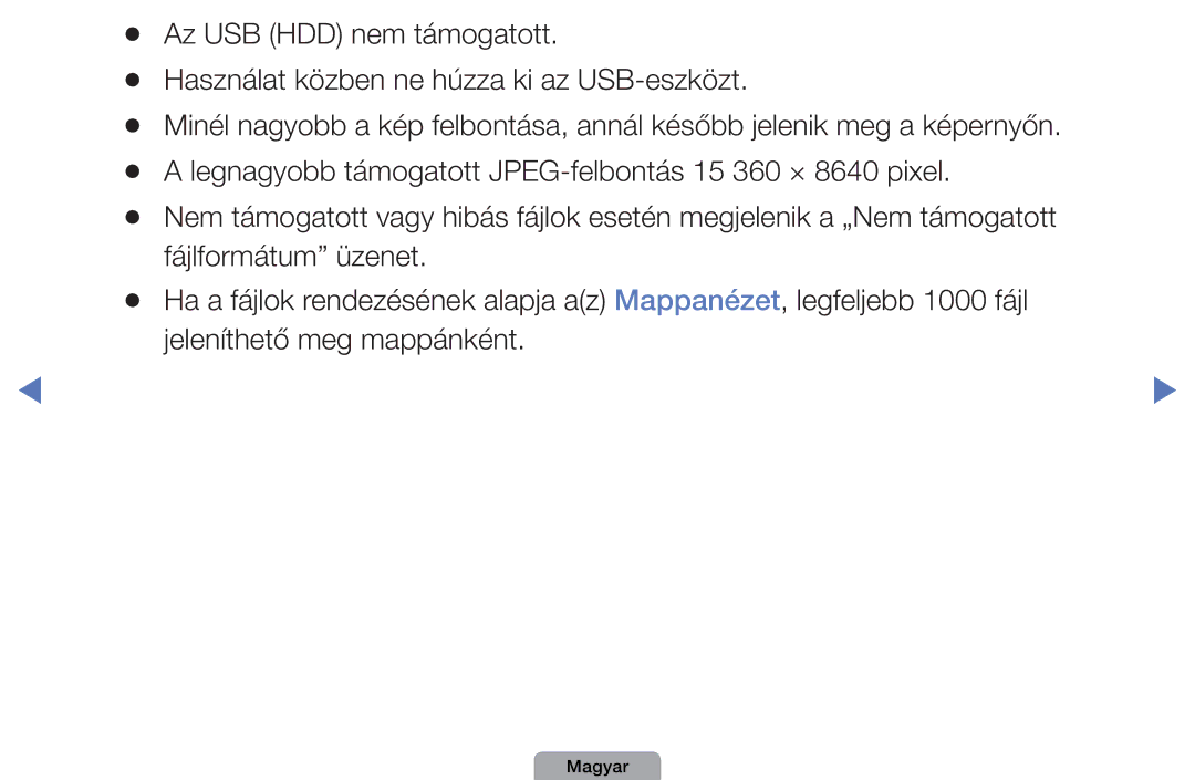 Samsung UE22D5003BWXXH, UE32D4003BWXXH, UE40D5003BWXXH, UE32D4003BWXXC, UE32D4003BWXZF manual Az USB HDD nem támogatott 