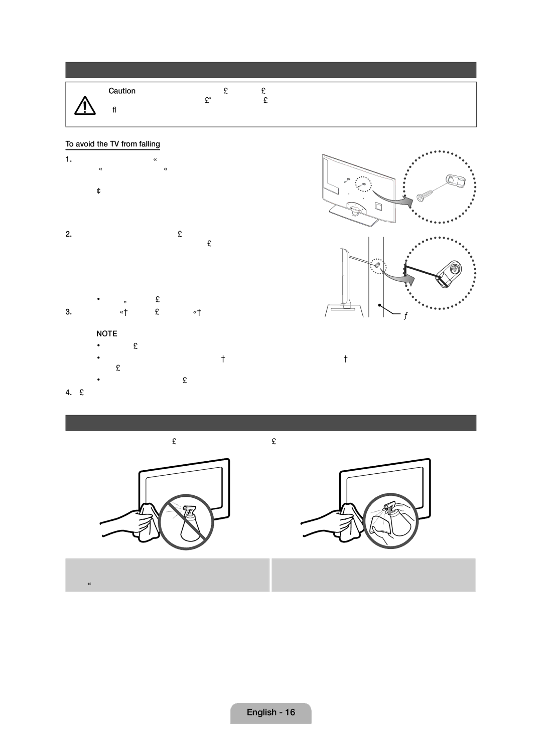 Samsung UE32D4010NWXXC, UE32D4000NWXXC Securing the TV to the Wall, Storage and Maintenance, To avoid the TV from falling 