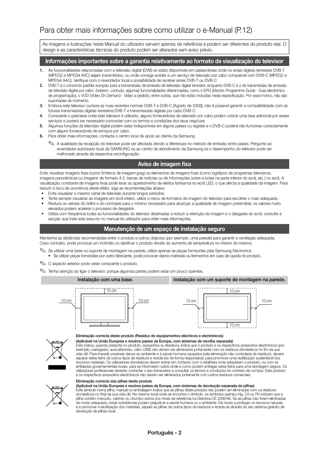 Samsung UE32D4020NWXXH, UE32D4010NWXXC, UE32D4000NWXXC, UE32D4020NWXXC manual Aviso de imagem fixa 