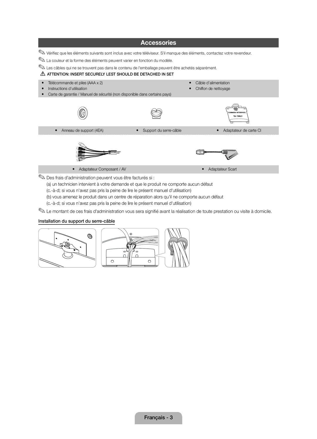 Samsung UE32D4010NWXXN, UE32D4010NWXZG Des frais dadministration peuvent vous être facturés si, Instructions d’utilisation 