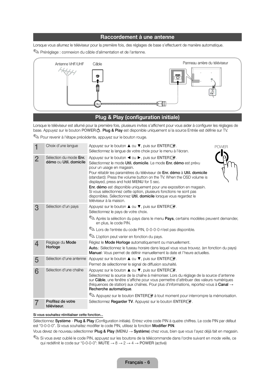 Samsung UE32D4020NWXZT Raccordement à une antenne, Plug & Play configuration initiale, Sélectionnez le pays de votre choix 