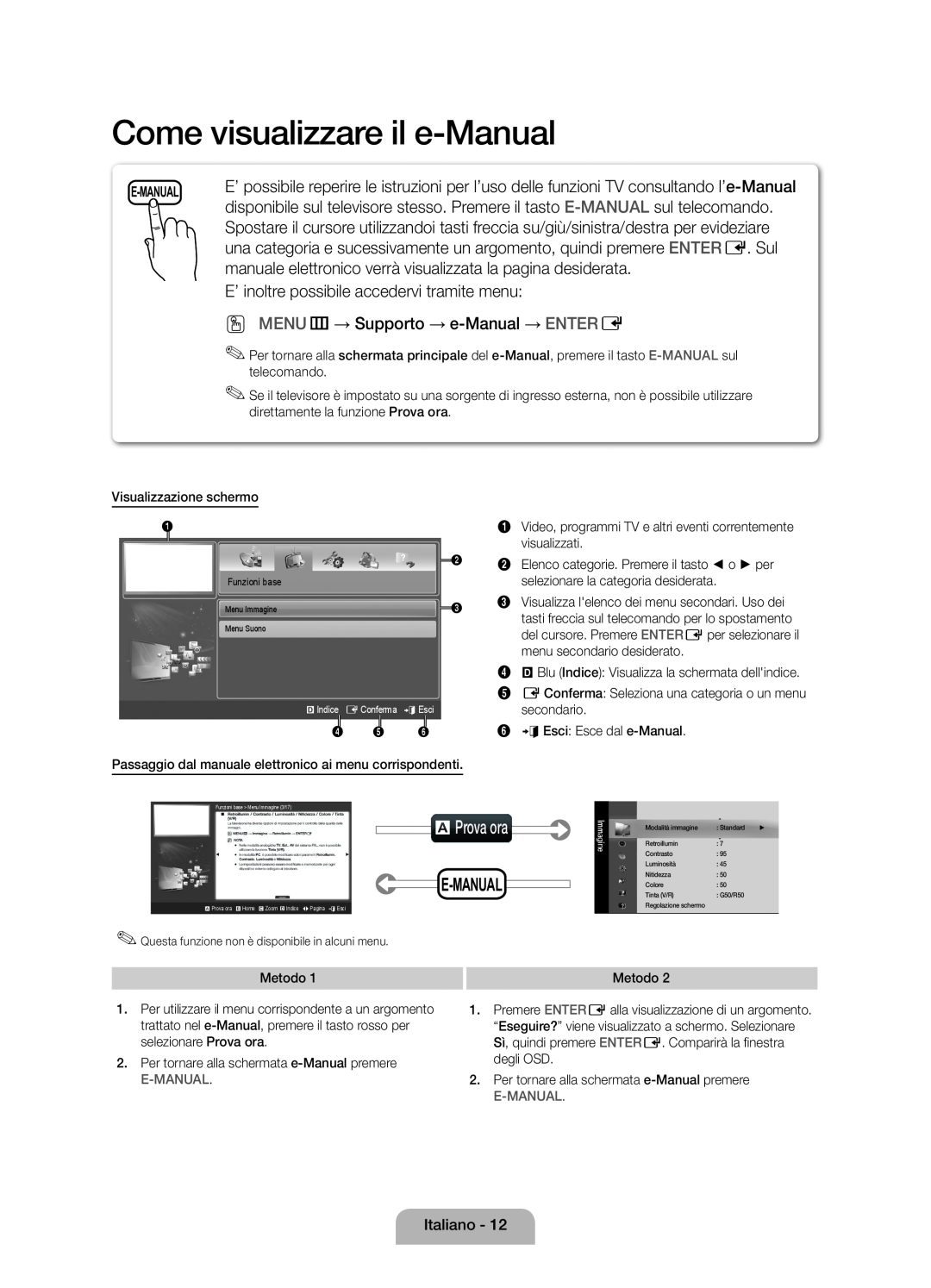 Samsung UE32D4000NWXXN Come visualizzare il e-Manual, aProva ora, E’ inoltre possibile accedervi tramite menu, E-Manual 