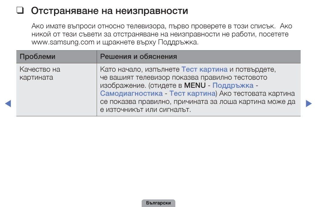 Samsung UE32D5800VWXBT, UE32D5000PWXBT Отстраняване на неизправности, Самодиагностика Тест картина Ако тестовата картина 