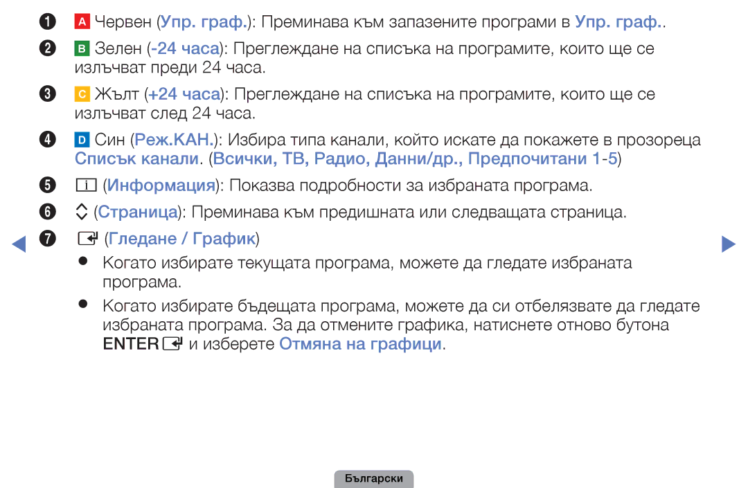 Samsung UE40D5800VWXBT, UE32D5000PWXBT, UE22D5010NWXBT, UE19D4010NWXBT, UE37D5000PWXBT, UE32D5800VWXBT manual Гледане / График 
