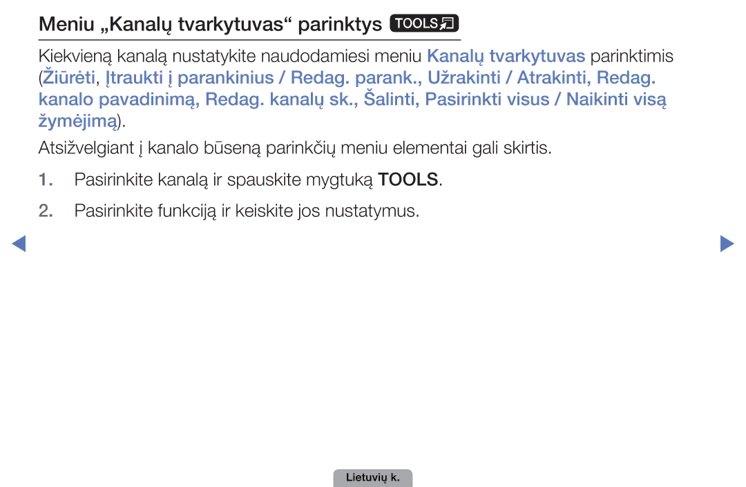 Samsung UE32D4000NWXBT, UE32D5000PWXBT, UE22D5010NWXBT, UE37D5000PWXBT, UE27D5000NWXBT Meniu „Kanalų tvarkytuvas parinktys t 