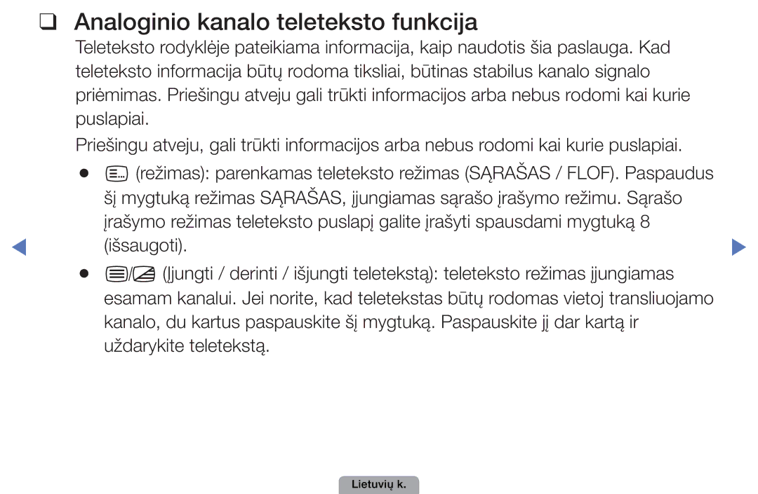 Samsung UE27D5000NWXBT, UE32D5000PWXBT, UE22D5010NWXBT, UE37D5000PWXBT, UE19D4000NWXBT Analoginio kanalo teleteksto funkcija 