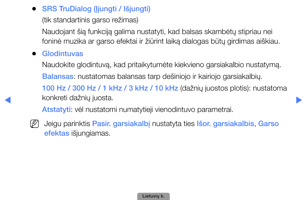 Samsung UE46D5000PWXBT, UE32D5000PWXBT, UE22D5010NWXBT, UE37D5000PWXBT manual SRS TruDialog Įjungti / Išjungti, Glodintuvas 