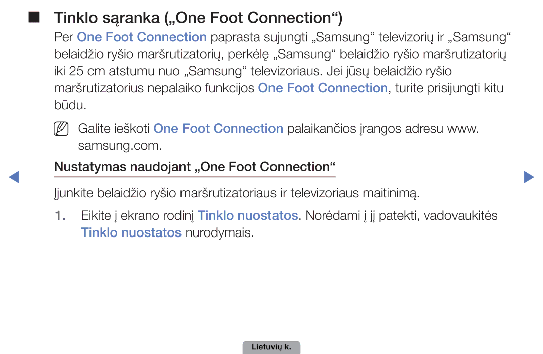 Samsung UE22D5010NWXBT, UE32D5000PWXBT, UE37D5000PWXBT, UE27D5000NWXBT, UE19D4000NWXBT Tinklo sąranka „One Foot Connection 