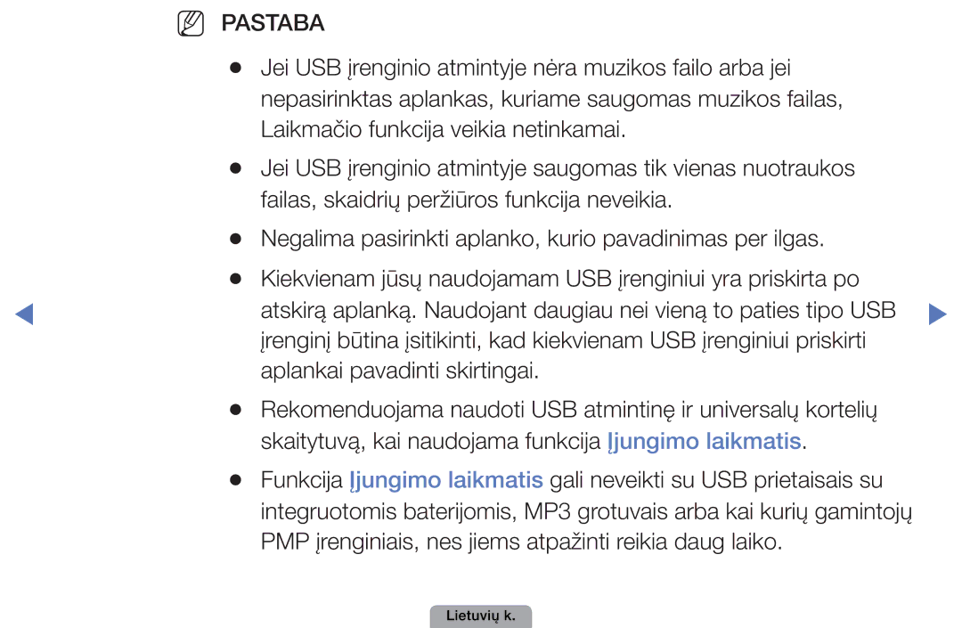 Samsung UE22D5010NWXBT, UE32D5000PWXBT, UE37D5000PWXBT manual Jei USB įrenginio atmintyje nėra muzikos failo arba jei 