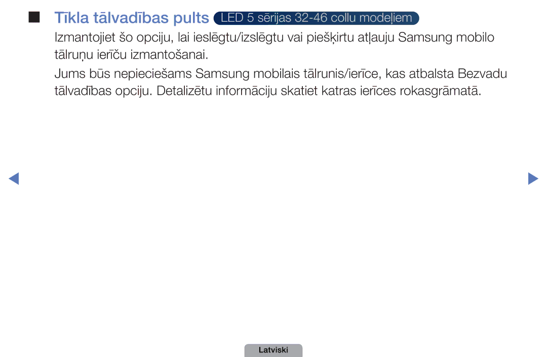 Samsung UE32D4010NWXBT, UE32D5000PWXBT, UE22D5010NWXBT manual Tīkla tālvadības pults LED 5 sērijas 32-46 collu modeļiem 