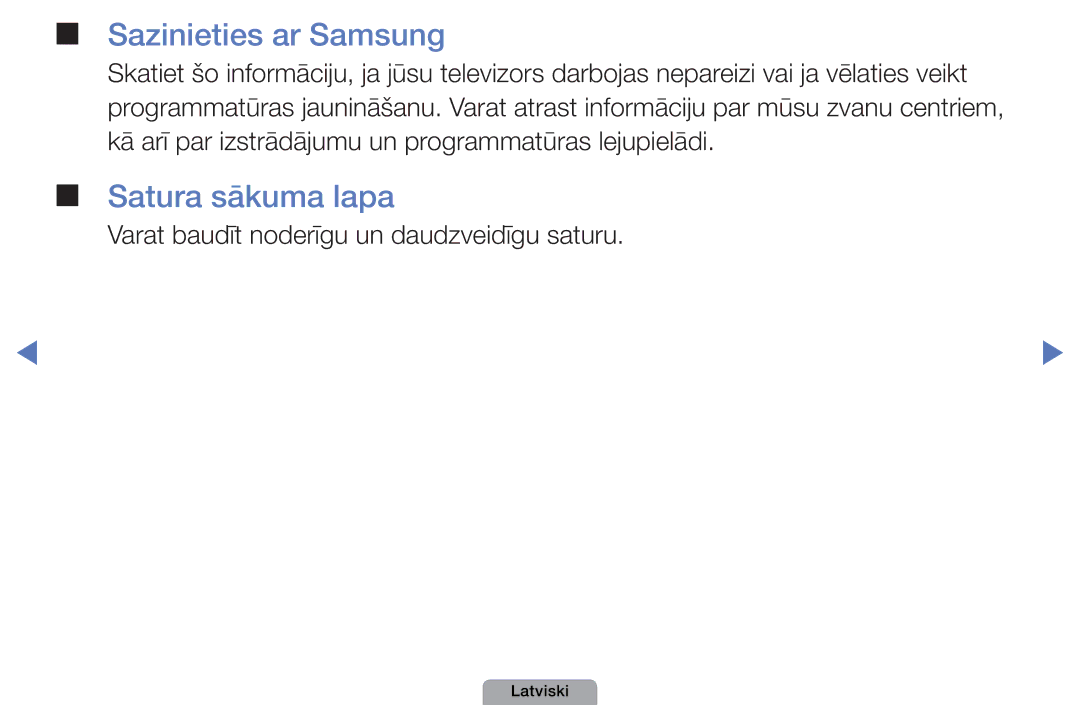 Samsung UE22D5000NWXBT manual Sazinieties ar Samsung, Satura sākuma lapa, Varat baudīt noderīgu un daudzveidīgu saturu 