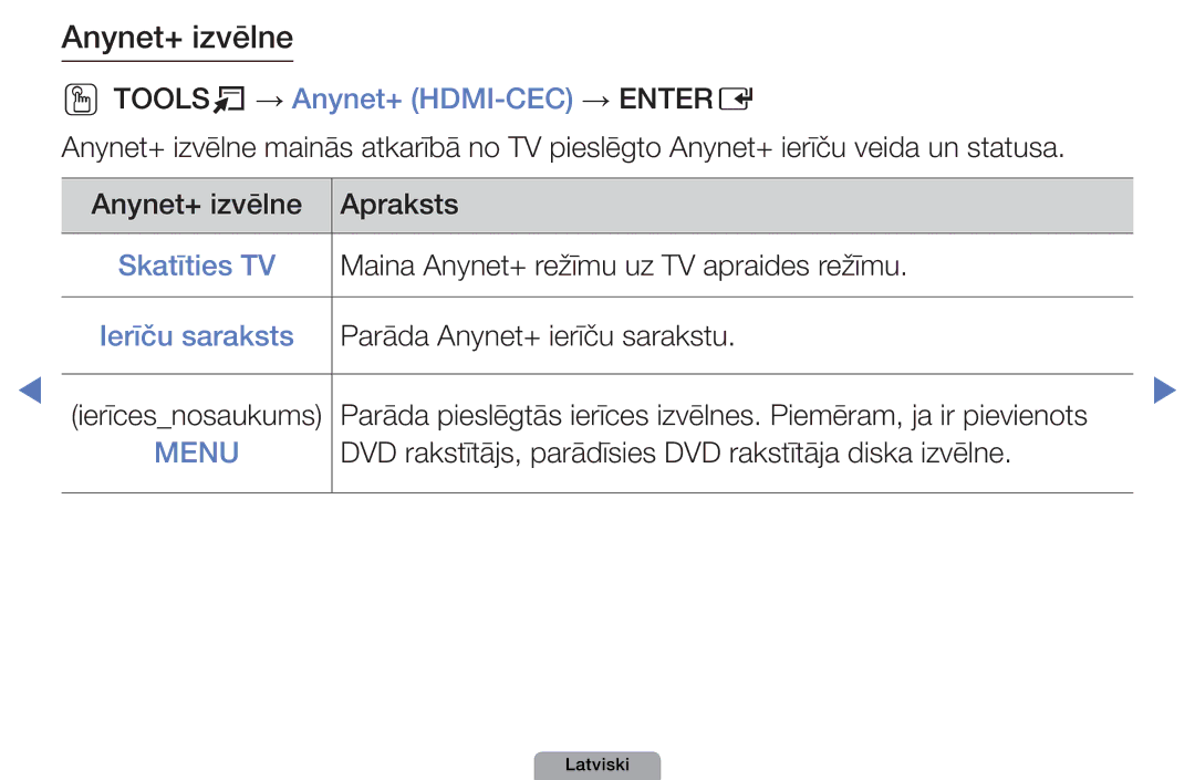 Samsung UE22D5000NWXBT, UE32D5000PWXBT, UE22D5010NWXBT Ootoolst → Anynet+ HDMI-CEC → Entere, Skatīties TV, Ierīču saraksts 