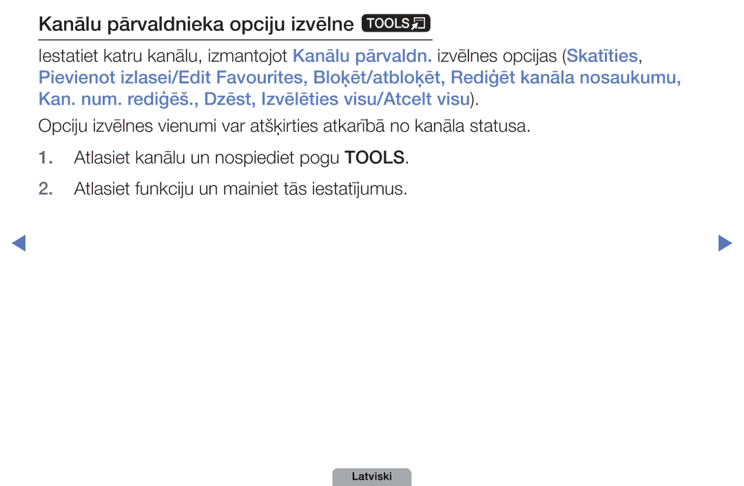 Samsung UE32D4000NWXBT, UE32D5000PWXBT, UE22D5010NWXBT, UE37D5000PWXBT, UE27D5000NWXBT Kanālu pārvaldnieka opciju izvēlne t 