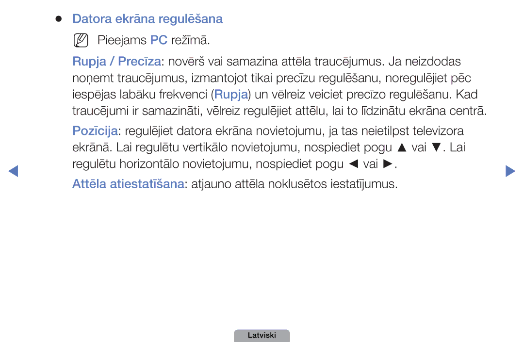 Samsung UE40D5000PWXBT, UE32D5000PWXBT, UE22D5010NWXBT, UE37D5000PWXBT, UE27D5000NWXBT manual Datora ekrāna regulēšana 