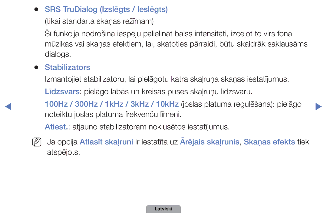Samsung UE46D5000PWXBT, UE32D5000PWXBT, UE22D5010NWXBT manual SRS TruDialog Izslēgts / Ieslēgts, Dialogs, Stabilizators 