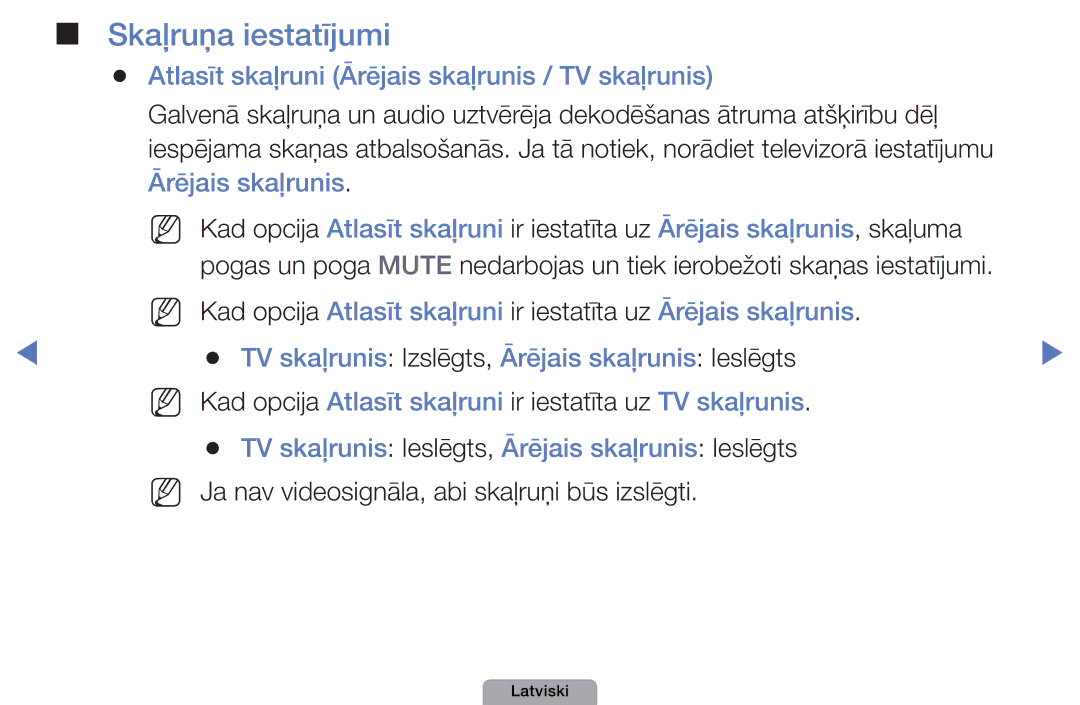 Samsung UE19D4000NWXBT, UE32D5000PWXBT manual Skaļruņa iestatījumi, Atlasīt skaļruni Ārējais skaļrunis / TV skaļrunis 