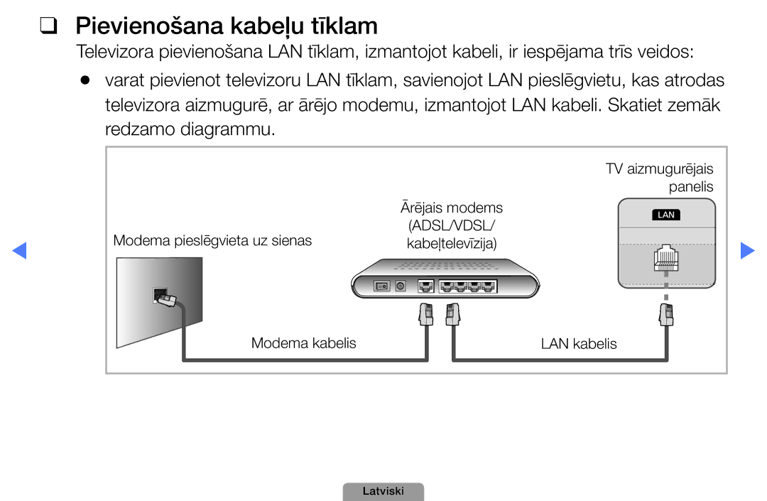 Samsung UE32D4010NWXBT, UE32D5000PWXBT, UE22D5010NWXBT, UE37D5000PWXBT, UE27D5000NWXBT manual Pievienošana kabeļu tīklam 