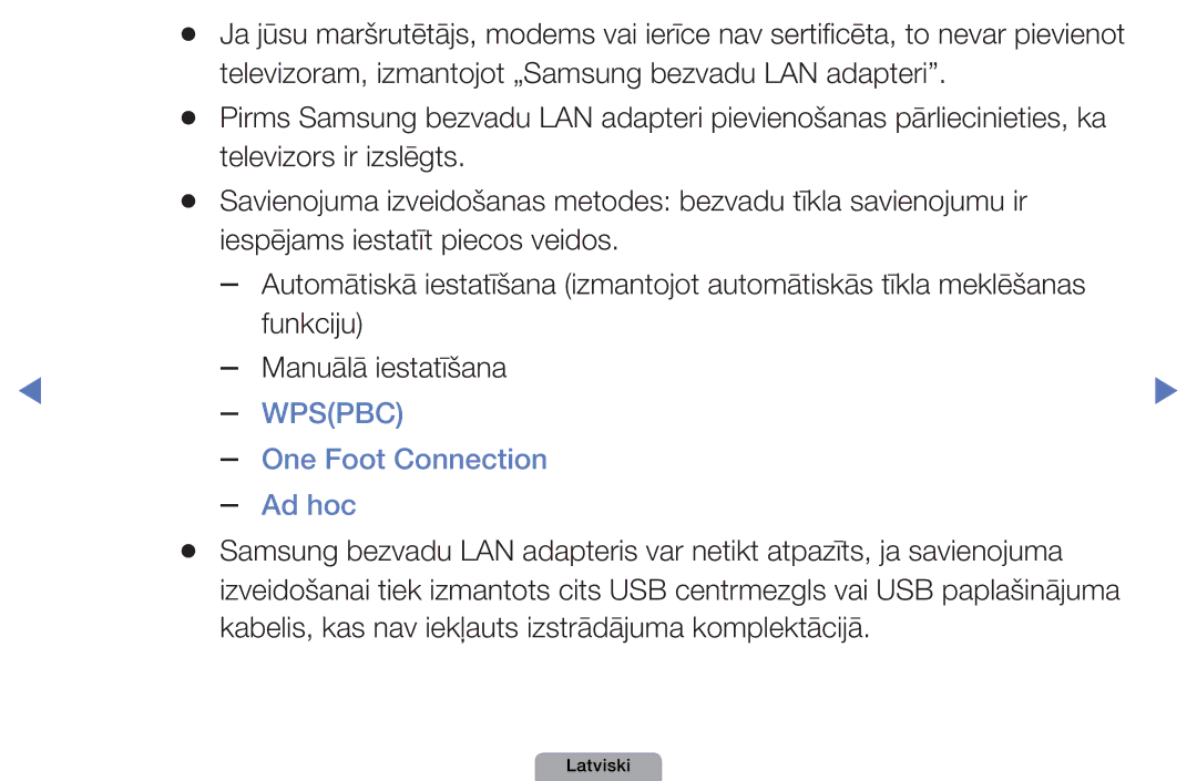 Samsung UE37D5000PWXBT, UE32D5000PWXBT, UE22D5010NWXBT, UE27D5000NWXBT, UE19D4000NWXBT Wpspbc, One Foot Connection Ad hoc 