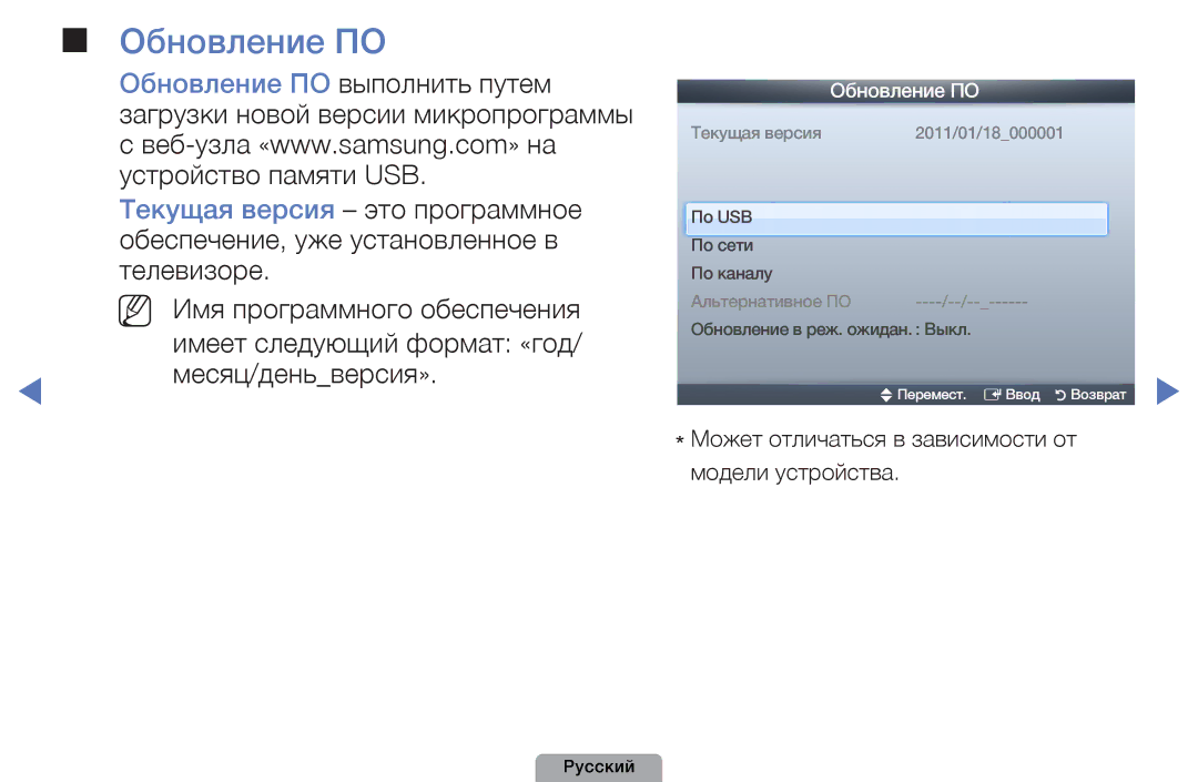 Samsung UE32D4000NWXBT, UE32D5000PWXBT, UE22D5010NWXBT, UE37D5000PWXBT, UE27D5000NWXBT manual Обновление ПО, Месяц/деньверсия» 