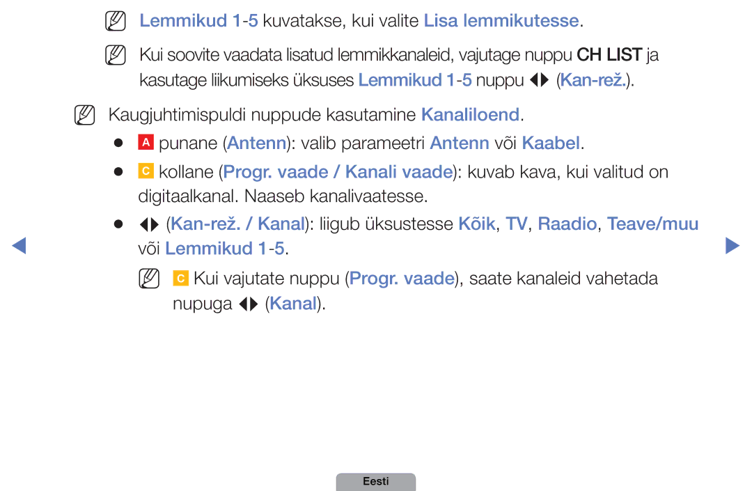 Samsung UE32D5000PWXBT, UE22D5010NWXBT, UE37D5000PWXBT manual NN Lemmikud 1-5 kuvatakse, kui valite Lisa lemmikutesse 