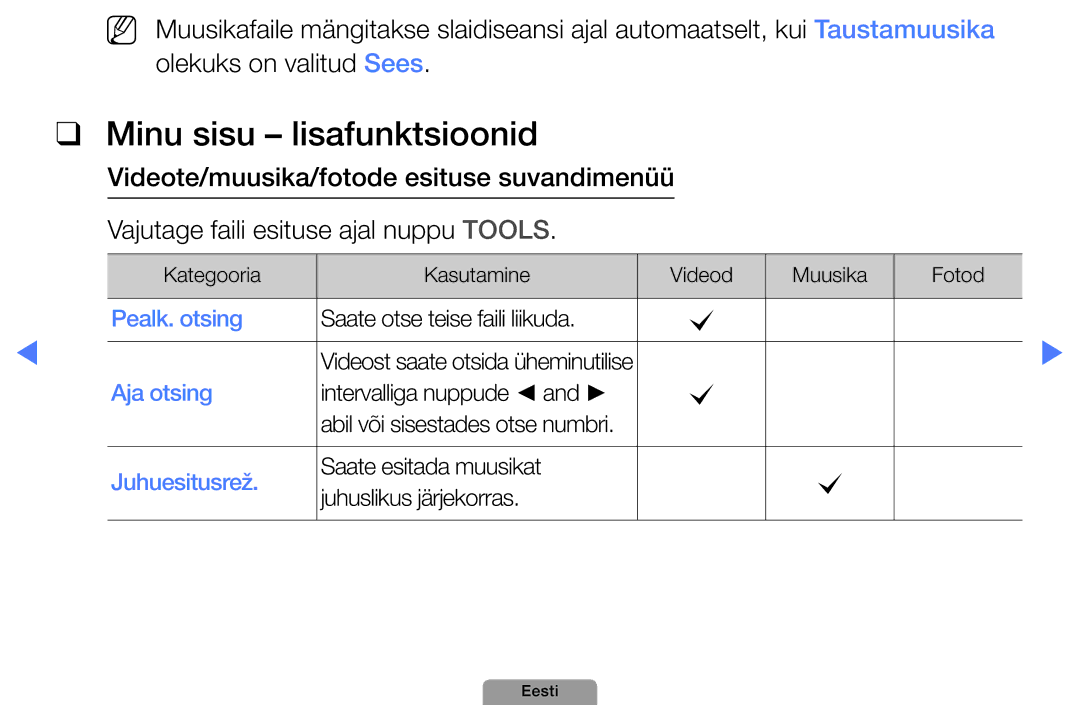 Samsung UE32D5000PWXBT, UE22D5010NWXBT, UE37D5000PWXBT, UE27D5000NWXBT manual Minu sisu lisafunktsioonid, Juhuesitusrež 