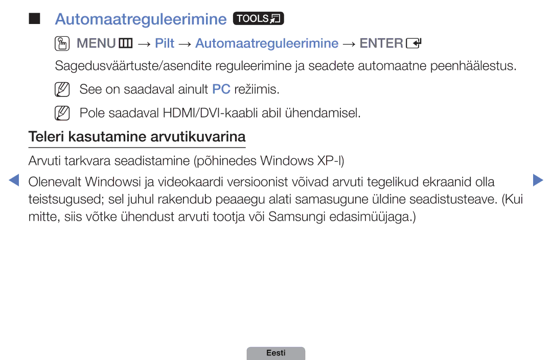 Samsung UE22D5000NWXBT, UE32D5000PWXBT manual Automaatreguleerimine t, OOMENUm → Pilt → Automaatreguleerimine → Entere 