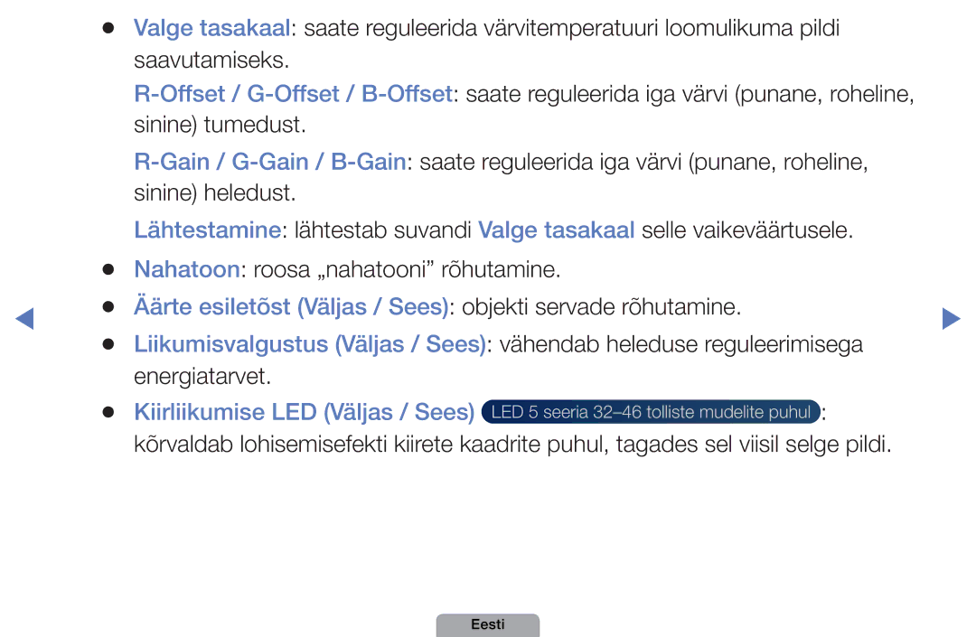 Samsung UE22D5010NWXBT, UE32D5000PWXBT manual Äärte esiletõst Väljas / Sees objekti servade rõhutamine, Energiatarvet 