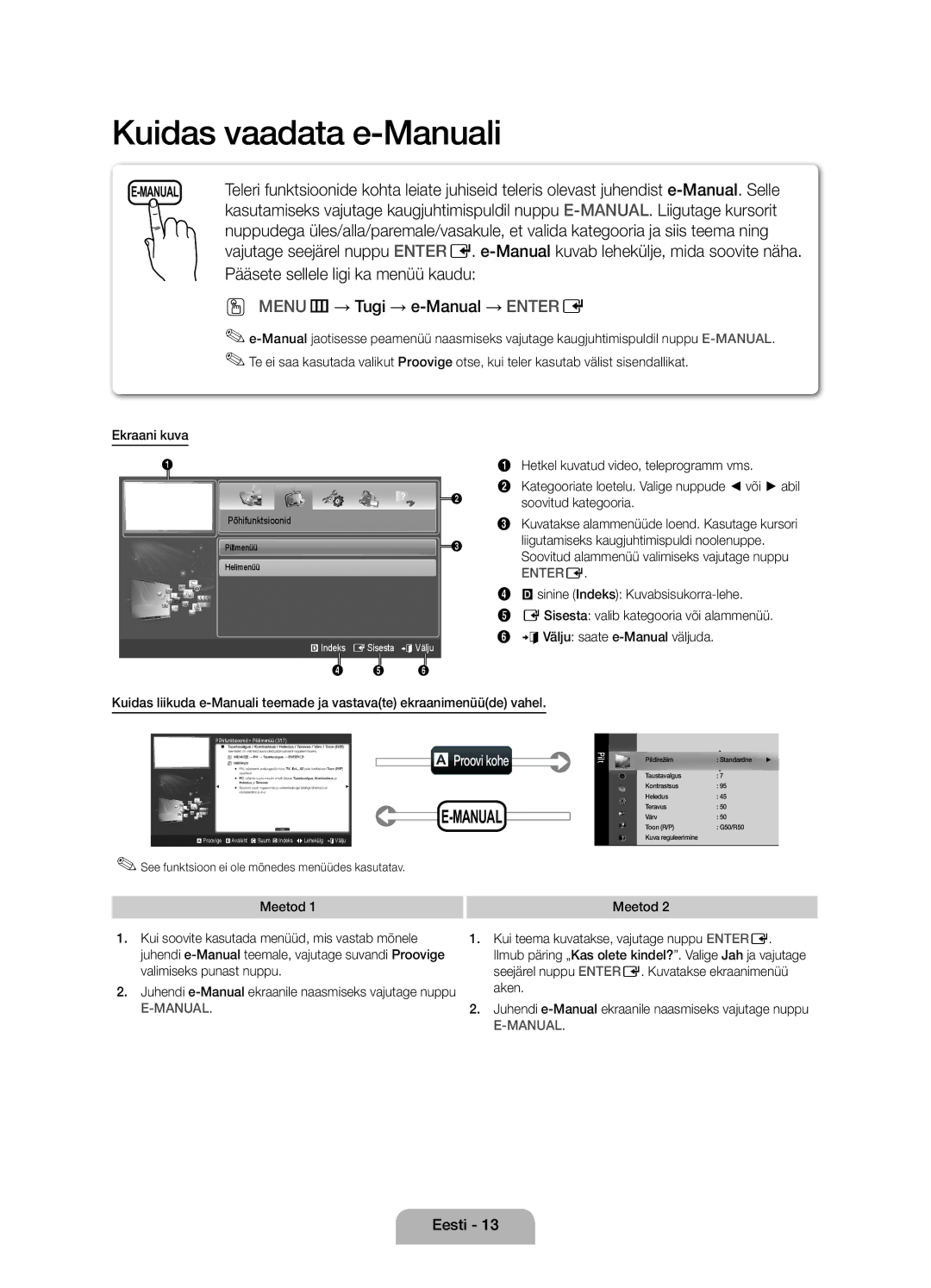 Samsung UE40D5000PWXZT, UE32D5000PWXZG, UE40D5000PWXZG manual Ekraani kuva, See funktsioon ei ole mõnedes menüüdes kasutatav 