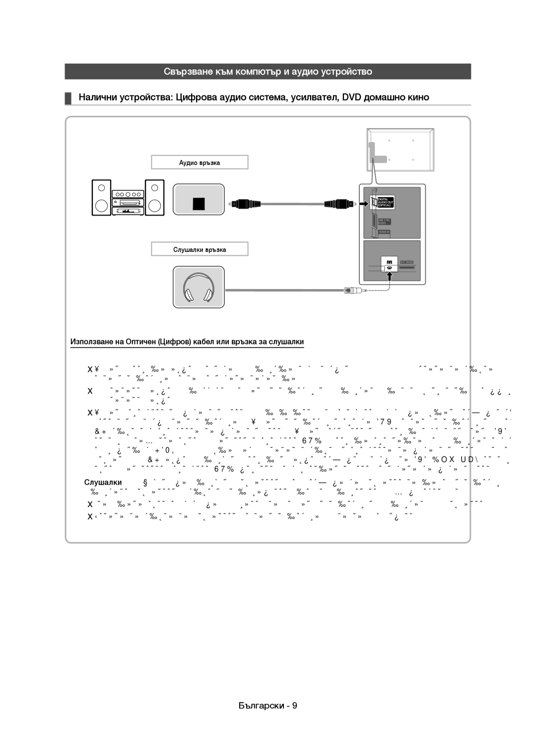 Samsung UE46D5000PWXZG, UE32D5000PWXZG manual Свързване към компютър и аудио устройство, Аудио връзка, Слушалки връзка 