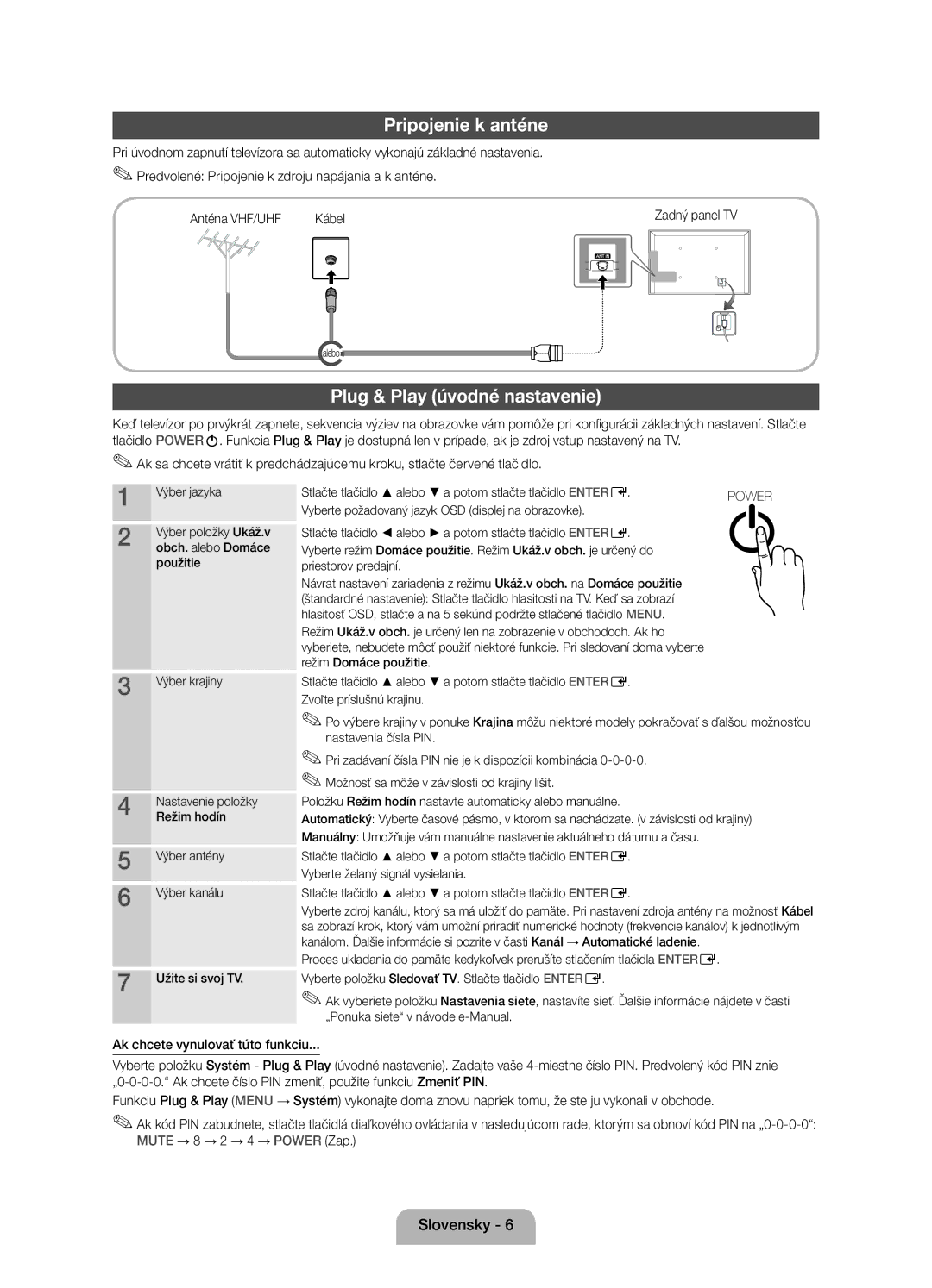 Samsung UE37D5000PWXBT, UE32D5000PWXZG, UE40D5000PWXZT manual Pripojenie k anténe, Plug & Play úvodné nastavenie, Alebo 