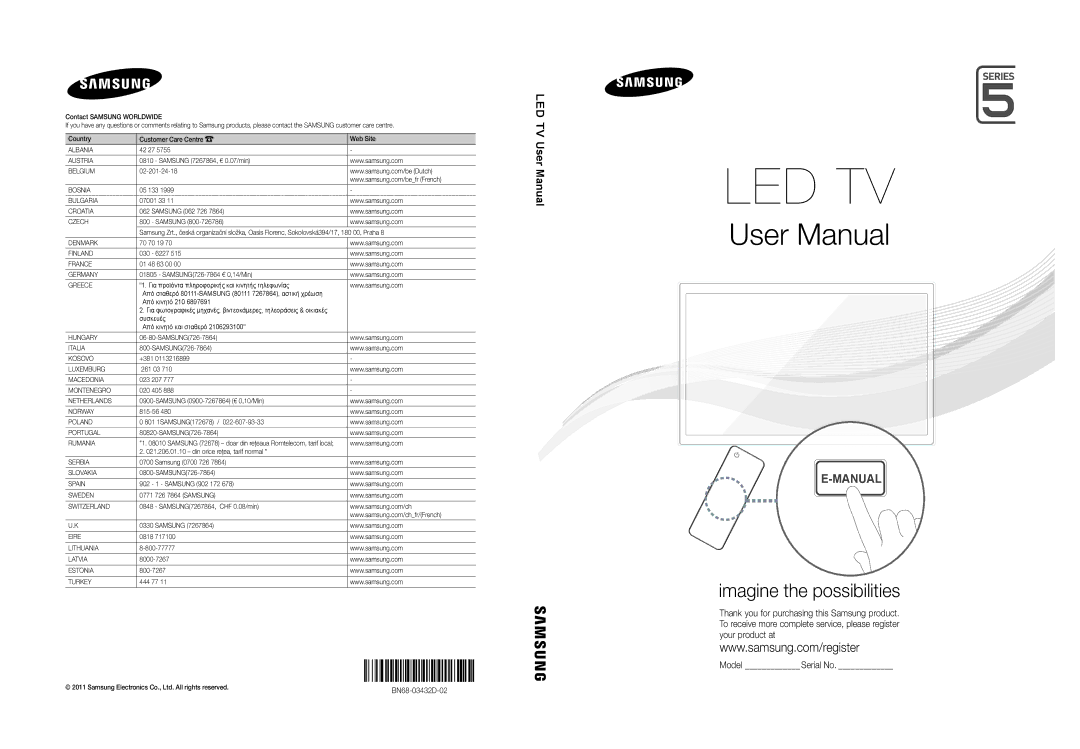 Samsung UE22D5010NWXBT, UE32D5000PWXBT, UE19D4010NWXBT, UE37D5000PWXBT, UE32D5800VWXBT, UE27D5000NWXBT manual Manual 