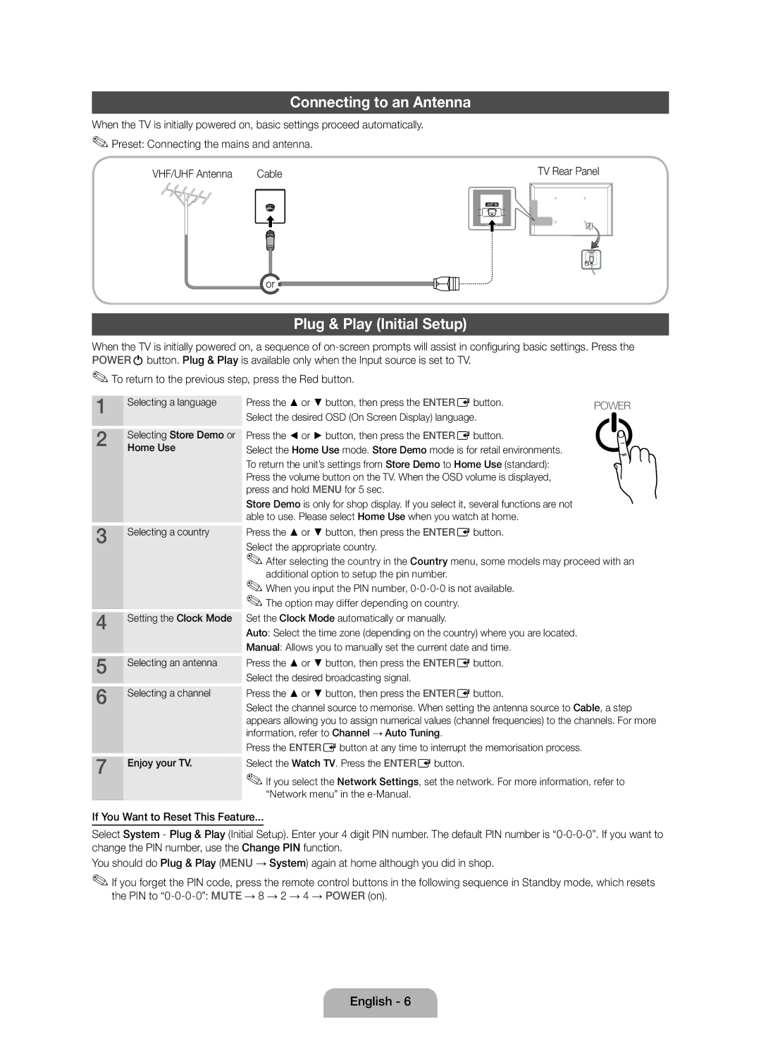 Samsung UE32D5800VWXXC, UE40D5800VWXXC manual Connecting to an Antenna, Plug & Play Initial Setup 