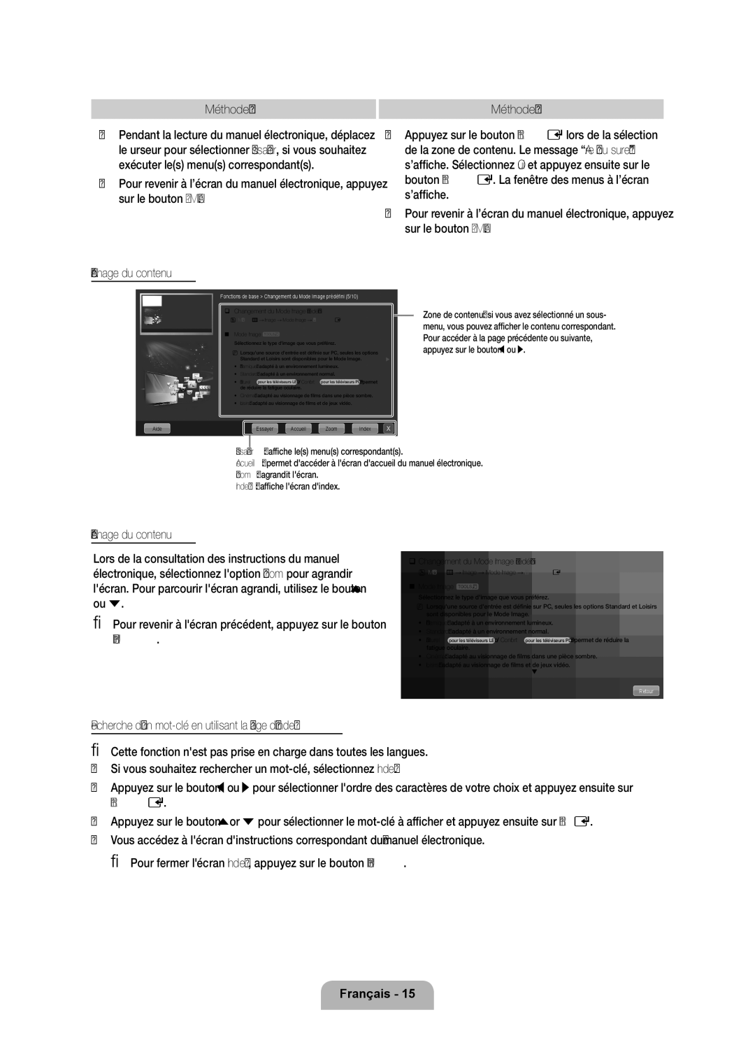 Samsung UE46D6100SPXZT, UE32D6100SPXZT, UE55D6100SPXZT, UE40D6100SPXZT, UE37D6100SPXZT manual Méthode, Affichage du contenu 