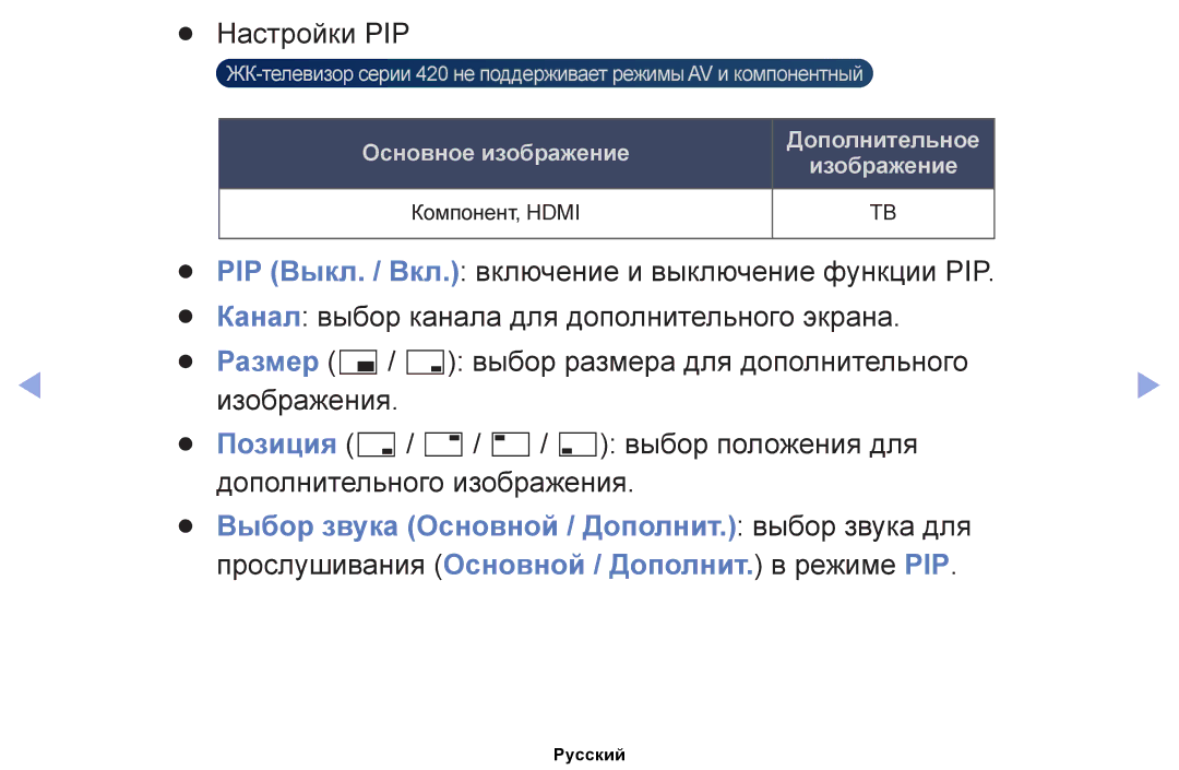 Samsung UE32EH5030WXRU, UE32EH4000WXMS, UE22ES5000WXBT, UE32EH5000WXBT, UE40EH5000WXBT, UE26EH4000WXBT Настройки PIP, Размер 