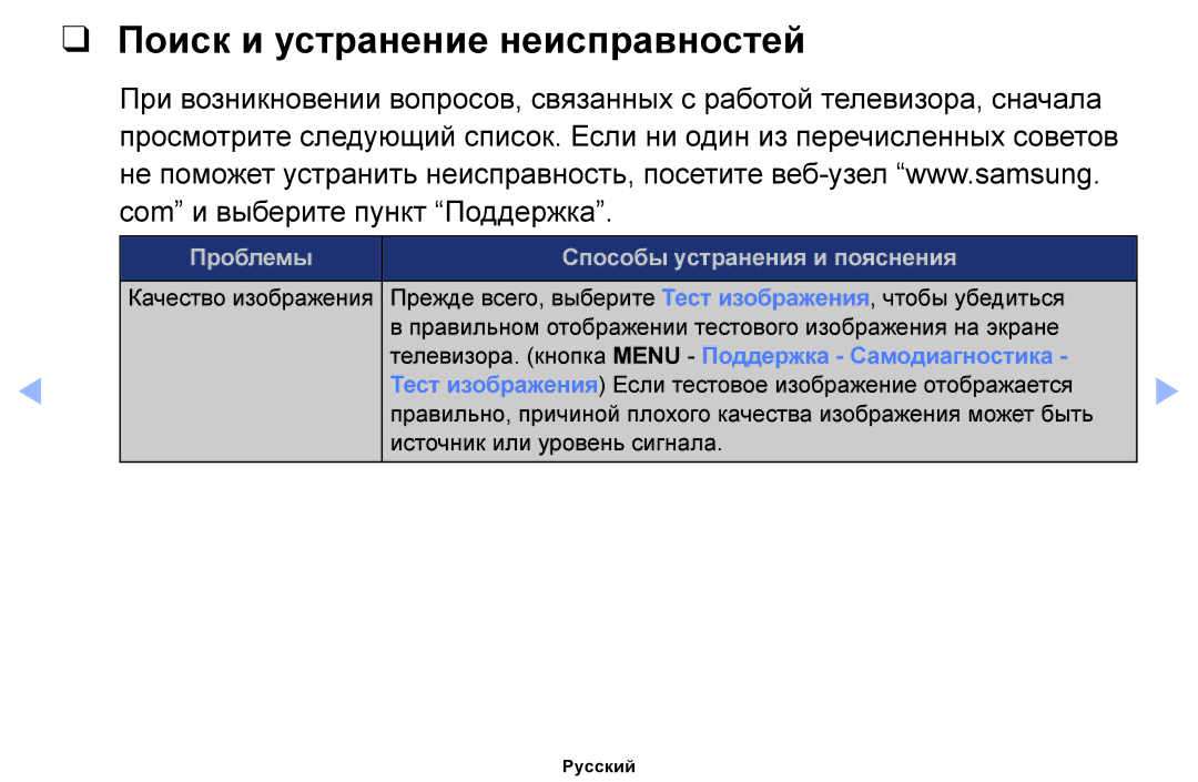 Samsung UE46EH5007KXRU manual Поиск и устранение неисправностей, Телевизора. кнопка Menu Поддержка Самодиагностика 