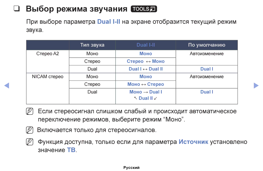 Samsung UE22ES5000WXRU, UE32EH4000WXMS, UE22ES5000WXBT, UE32EH5000WXBT, UE40EH5000WXBT Выбор режима звучания t, По умолчанию 