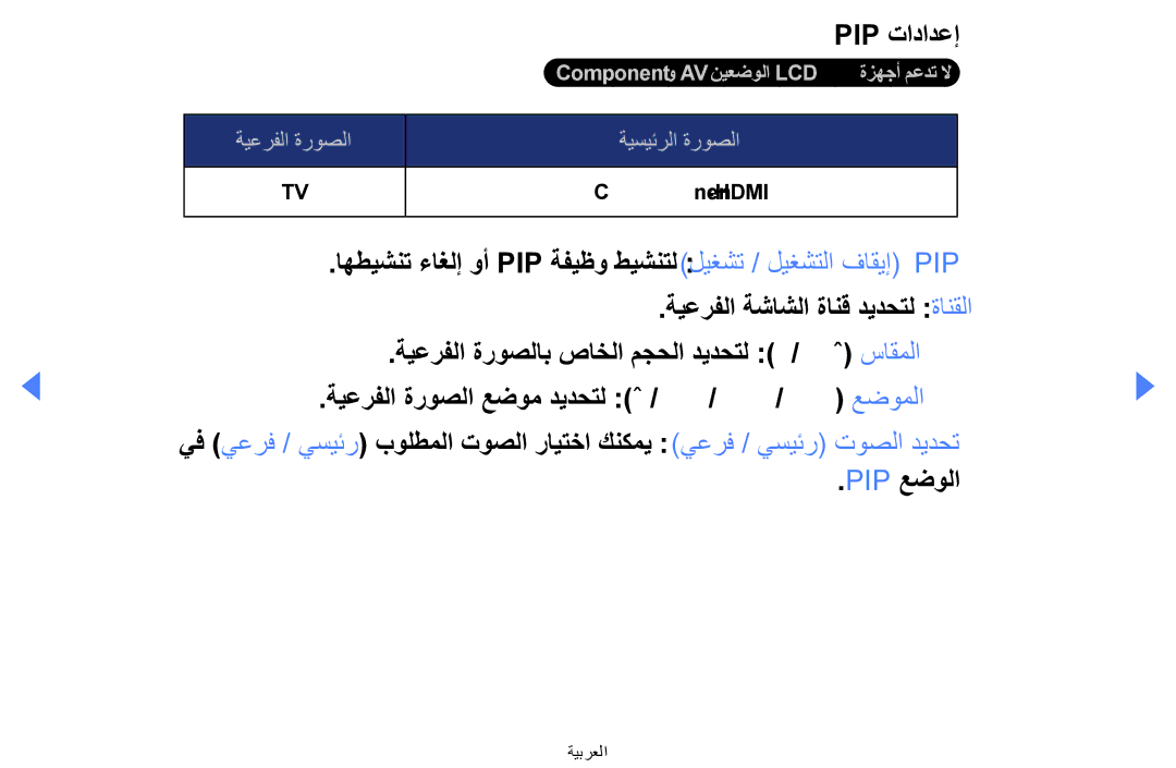Samsung UA32EH4000WXAB, UE32EH4000WXMS, UE32EH4000WXXU, UE40EH5000KXXU, UA46EH5000WXSH, UA40EH5000WXSH Pip تادادعإ, Pip عضولا 
