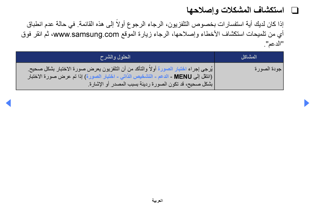 Samsung UA40EH5000WXSH, UE32EH4000WXMS, UE32EH4000WXXU, UE40EH5000KXXU, UA46EH5000WXSH manual اهحلاصإو تلاكشملا فاشكتسا, معدلا 