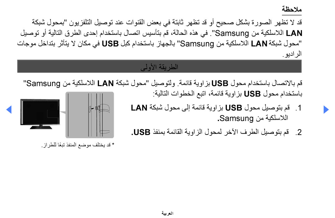 Samsung UA32EH4000WXSH, UE32EH4000WXMS, UE32EH4000WXXU, UE40EH5000KXXU ةظحلام, ويدارلا ىلولأا ةقيرطلا, Samsung نم ةيكلسلالا 